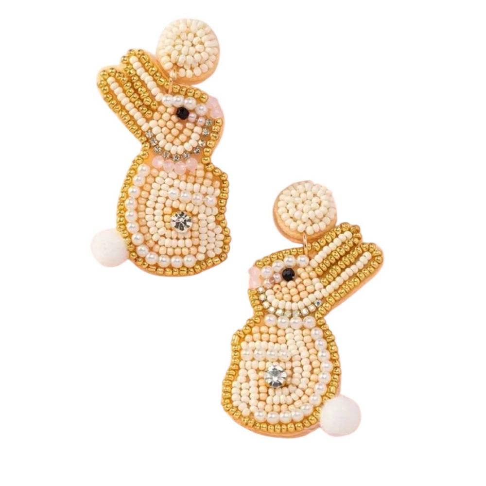 Yellow Beaded Bunny Dangle Earrings